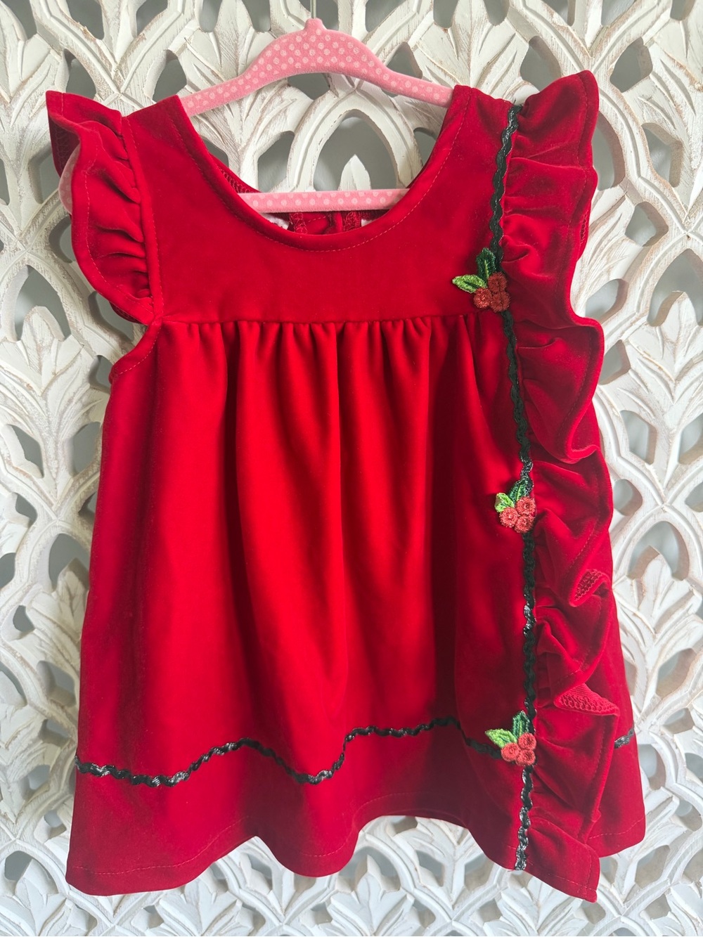 Blueberi Boulevard Baby Girls Red Holiday Dress 18M Velvet Ruffle Christmas